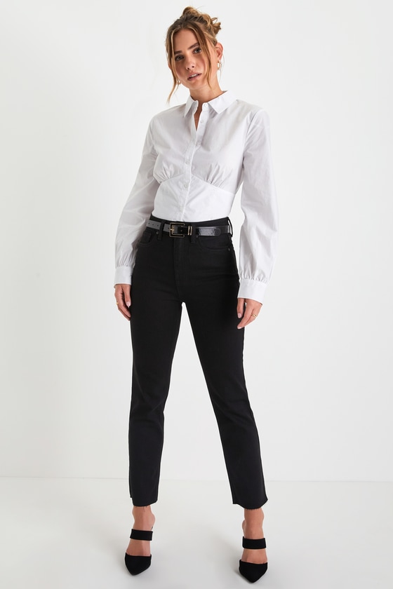 JBD CERTIFIED COOLEST BLACK HIGH-RISE STRAIGHT LEG CROPPED JEANS