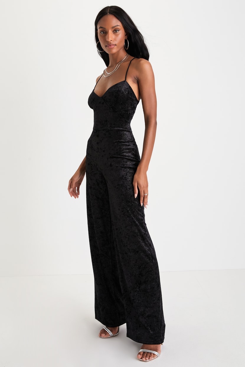Sexy Black Jumpsuit - Velvet Glitter Jumpsuit - Lace-Up Jumpsuit - Lulus