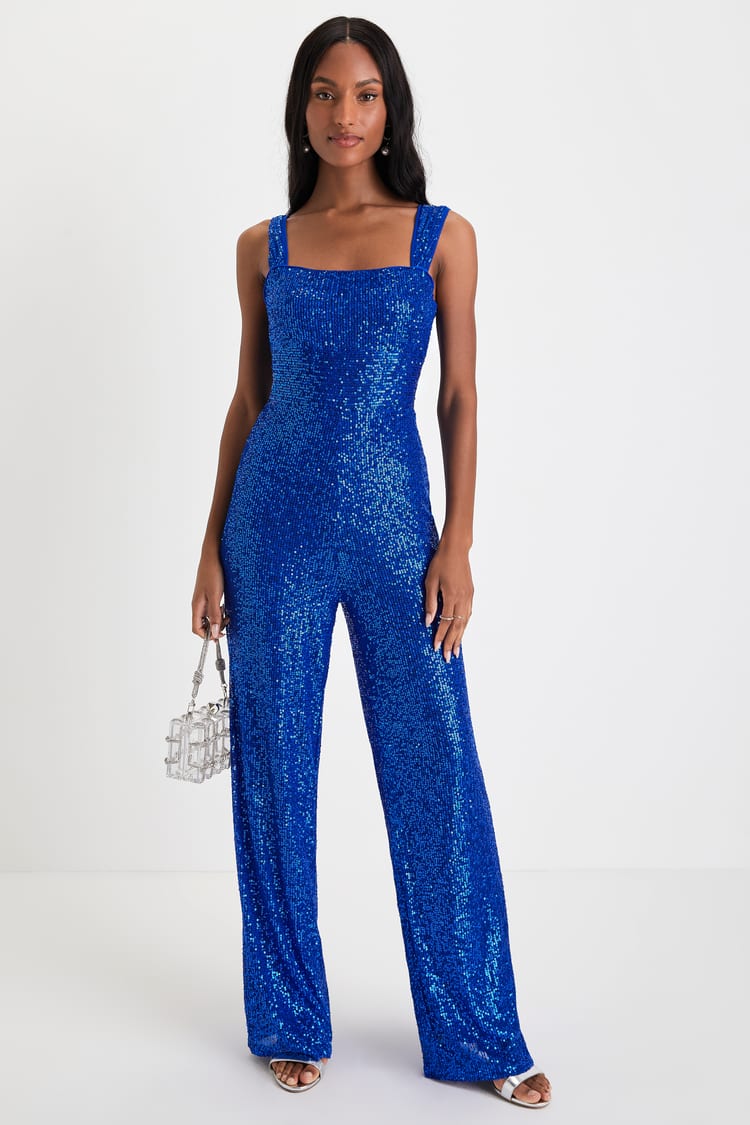 Royal Blue Jumpsuit - Sequin Jumpsuit - Wide-Leg Jumpsuit - Lulus