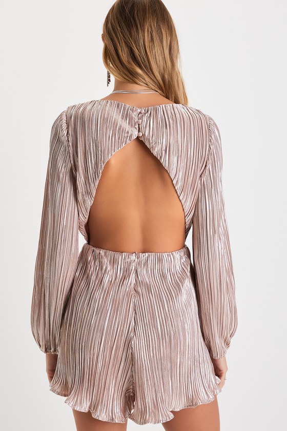 Plisse and Thank You Blush Pleated Long Sleeve Backless Romper 9