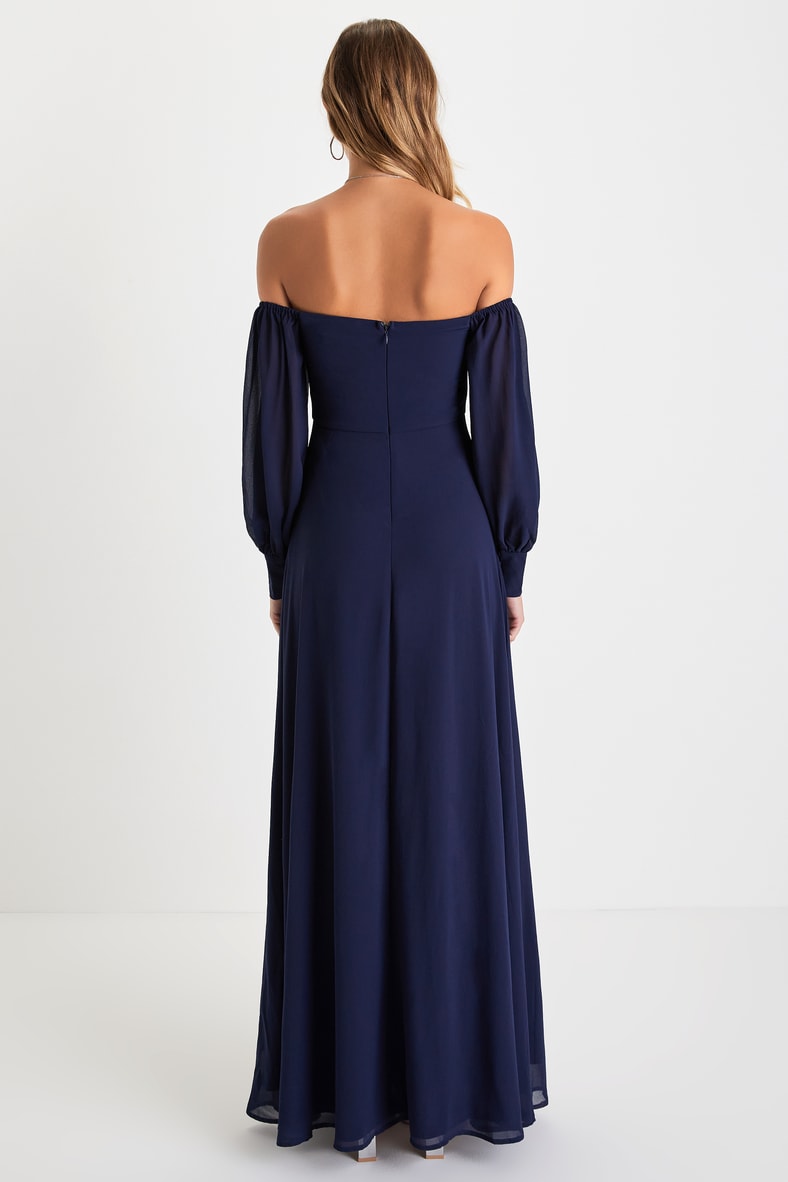 Feel the Romance Navy Blue Off-the-Shoulder Maxi Dress