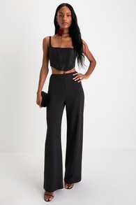 Rare Personality Black Bustier Two-Piece Wide-Leg Jumpsuit