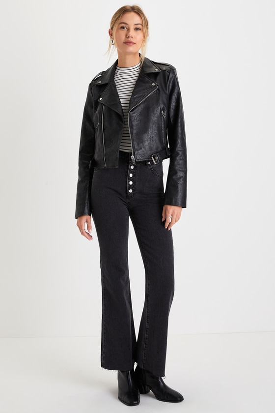 Eastcoast Crop Flare Washed Black High Rise Denim Jeans 6
