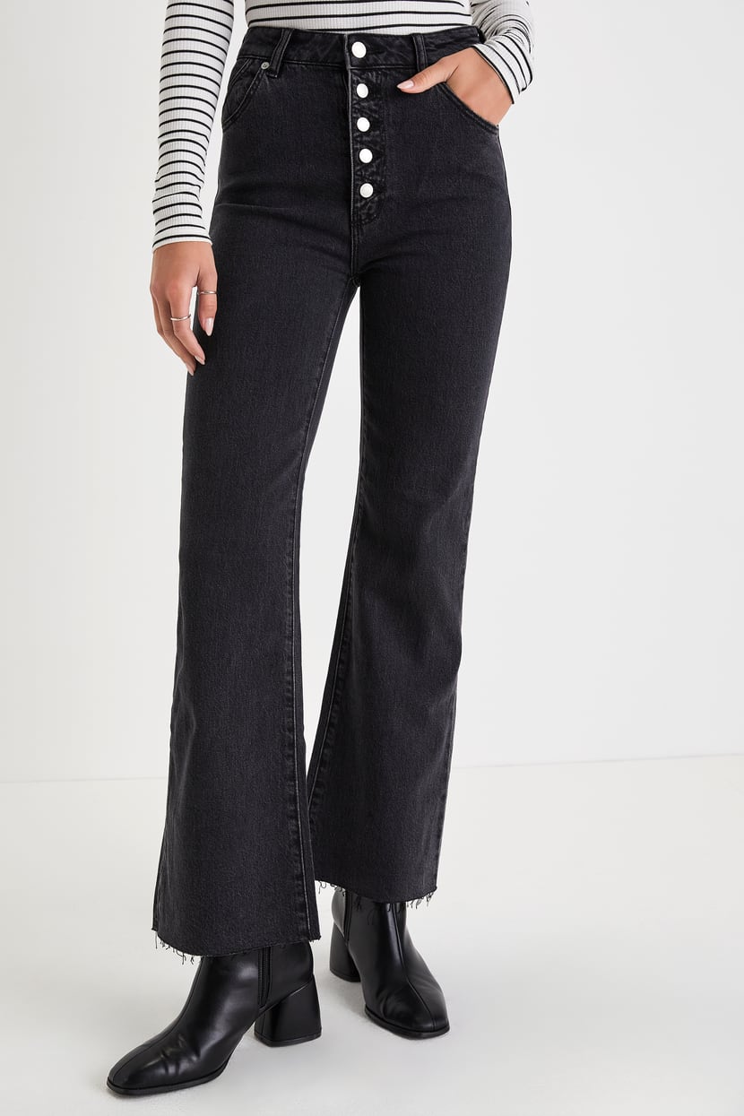 Rolla's Eastcoast Crop Flare - Cool Black Jeans - High Rise Jeans - Lulus