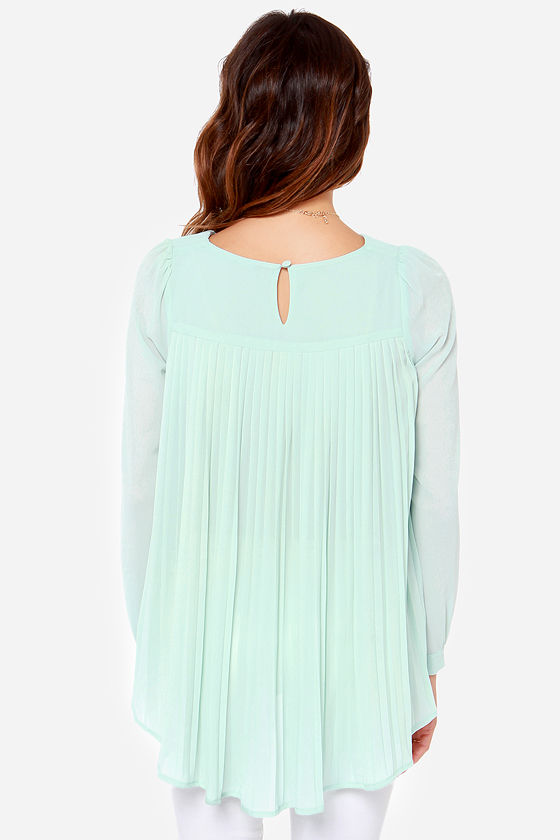 Mint Green Top - Long Sleeve Top - Mint Blouse - $42.00