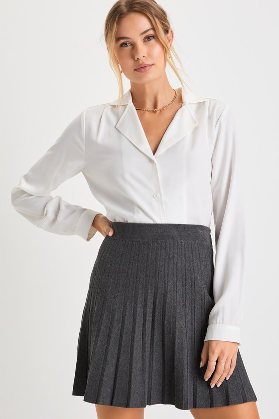 Chic Vision Dark Grey Pleated Sweater Mini Skater Skirt 5