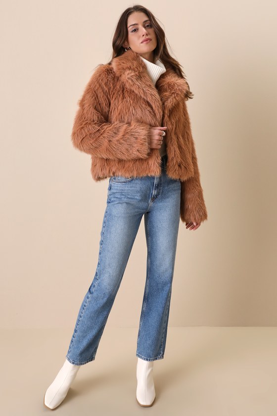 Luxurious Demeanor Brown Faux Fur Cropped Jacket 3