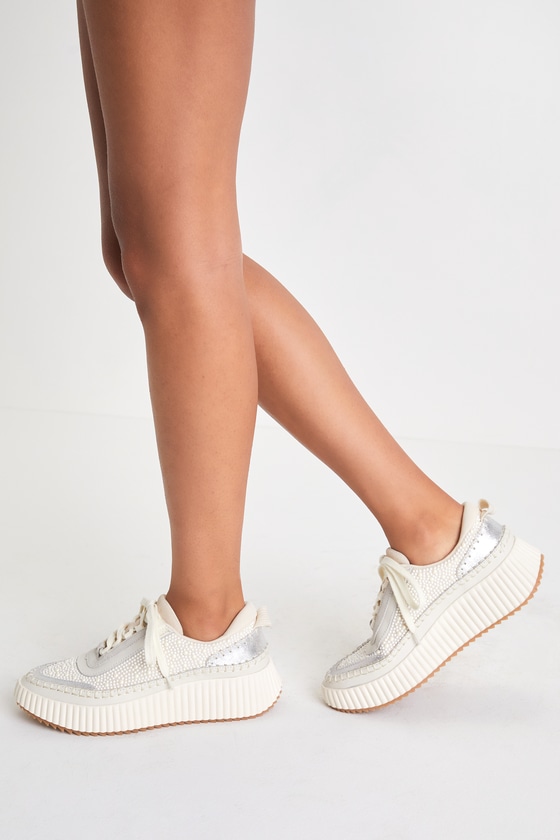 Shop Dolce Vita Dolen Vanilla Pearl Suede Leather Platform Sneakers In White