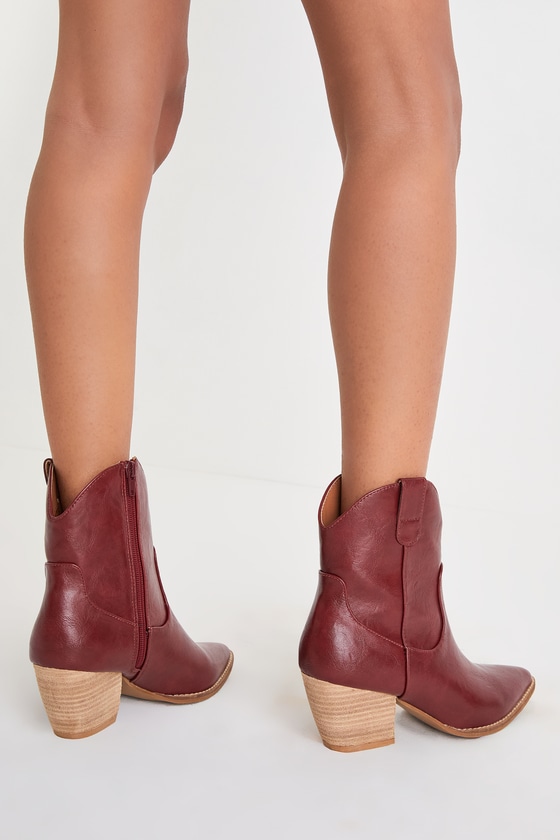 Clarietta Burgundy Pointed-Toe Western Ankle Booties 5