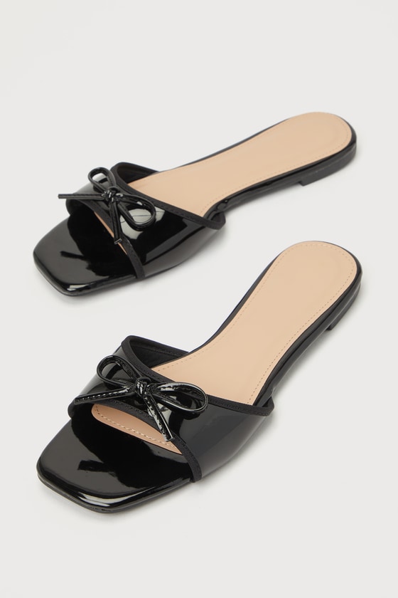 Sedille Black Patent Bow Slide Sandals 4