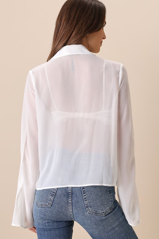 Steve Madden Aurora Top - Sheer Button-Up Top - Ruffled Top - Lulus