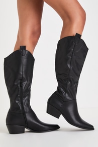 Roberta Black Pointed-Toe Knee-High Boots