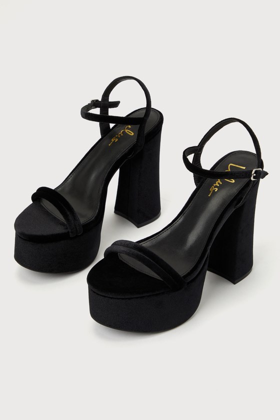 Serenitie Black Velvet Platform High Heel Sandals 2