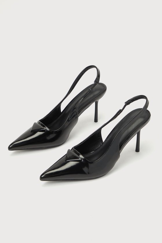 Lulus Debra Black Patent Pointed-toe Slingback Pumps