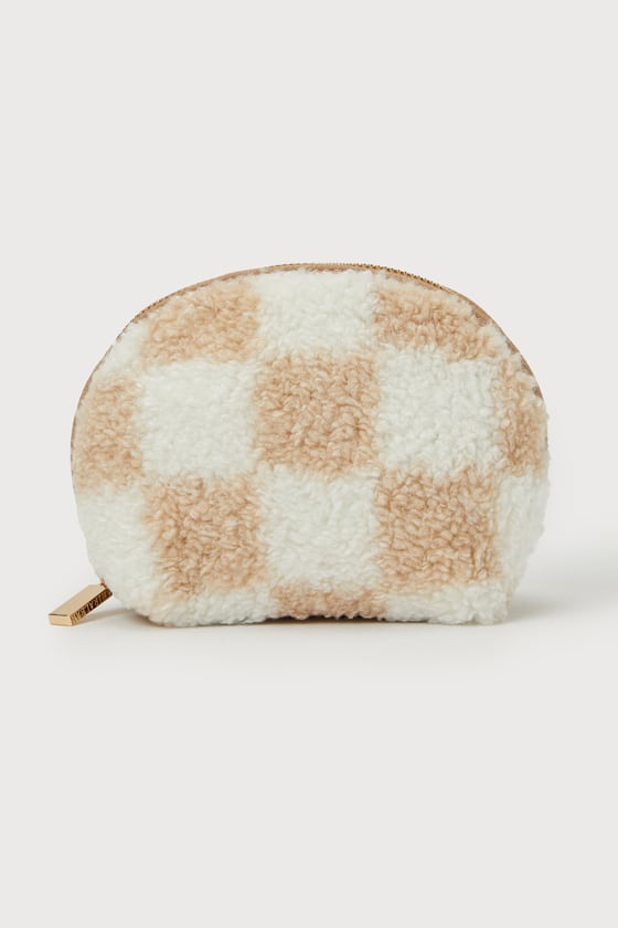 Shiraleah Andie Pouch - Beige Checkered Makeup Pouch - Makeup Bag - Lulus
