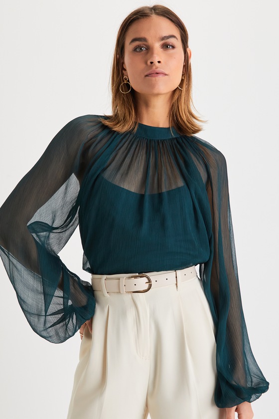 Angelically Airy Emerald Green Balloon Sleeve Top 4