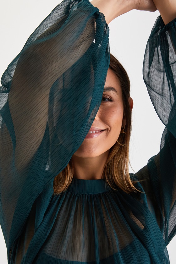 Angelically Airy Emerald Green Balloon Sleeve Top