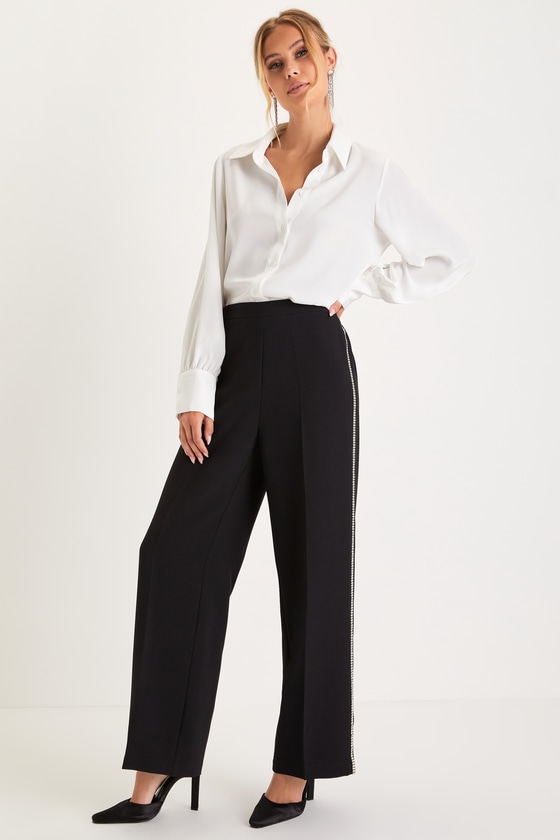 PL Rhinestone Pants In the Front-Black main image 1