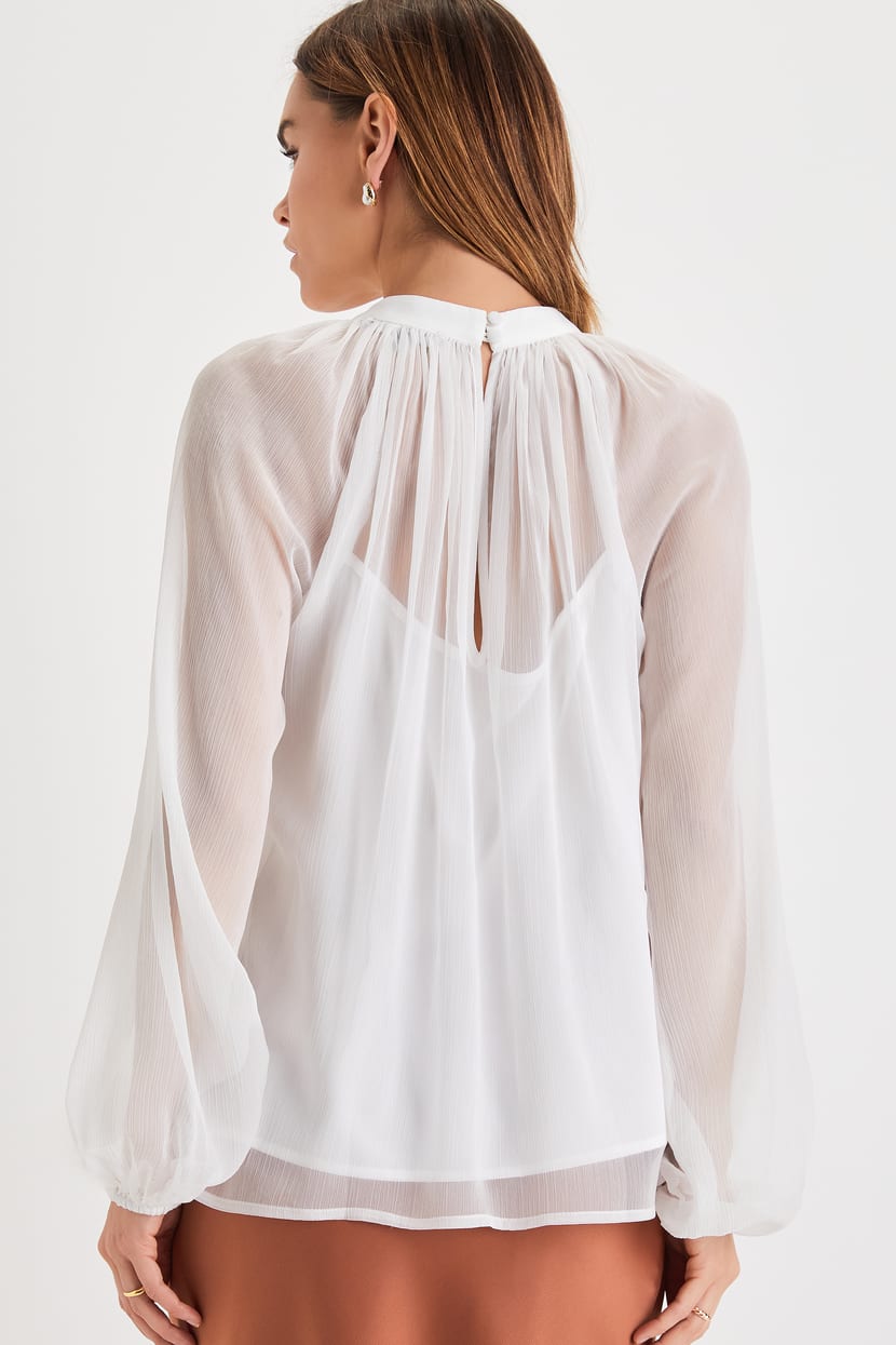 White Balloon Sleeve Top - Floaty Top - Long Sleeve Sheer Top - Lulus