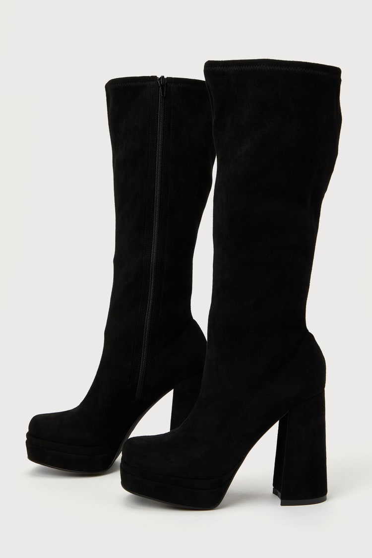 Kennedie Black Suede Double Platform Knee-High Boots