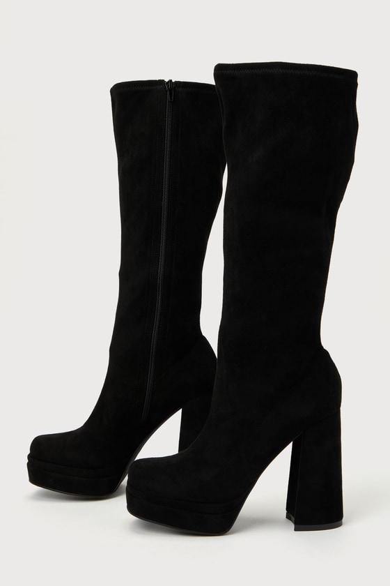 Kennedie Black Suede Double Platform Knee-High Boots 2