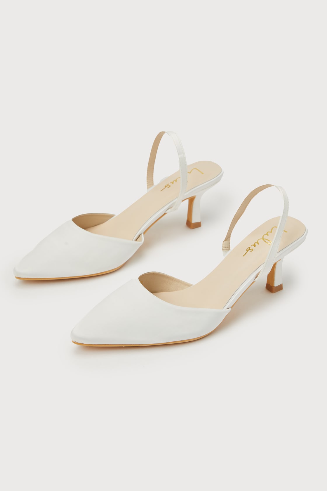 Leith White Satin Kitten Heel Slingback Pumps