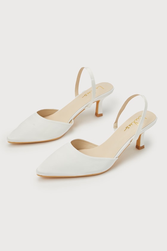 Leith White Satin Kitten Heel Slingback Pumps 2