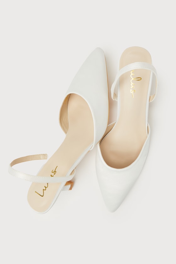 Leith White Satin Kitten Heel Slingback Pumps - thumbnail 3