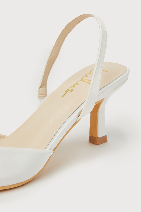 Leith White Satin Kitten Heel Slingback Pumps - thumbnail 4