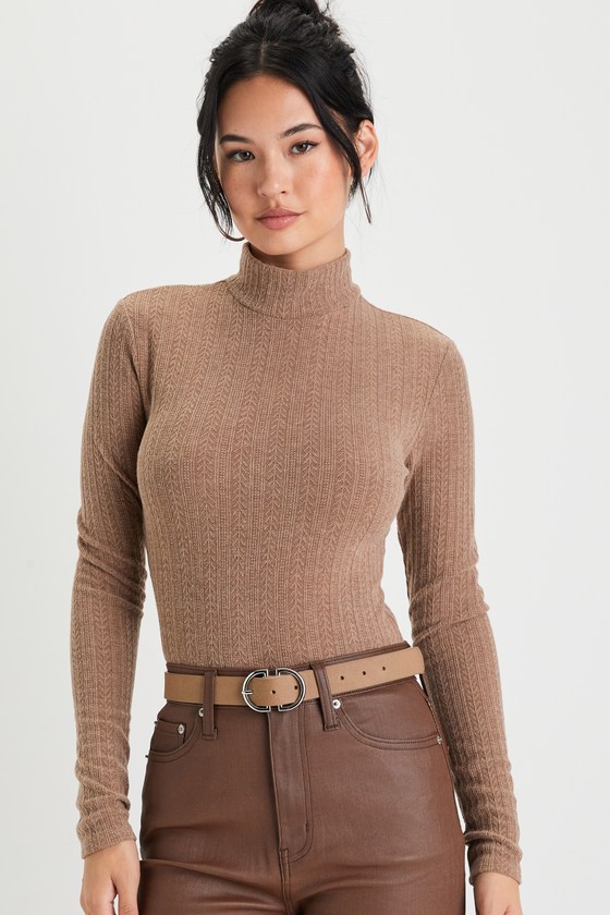 Lulus Darling Inclination Brown Pointelle Long Sleeve Bodysuit