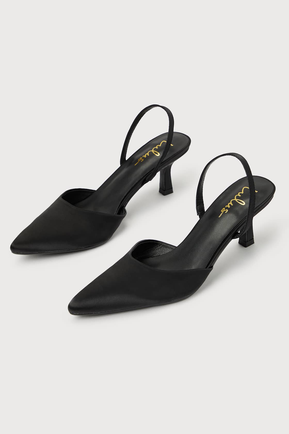Leith Black Satin Kitten Heel Slingback Pumps