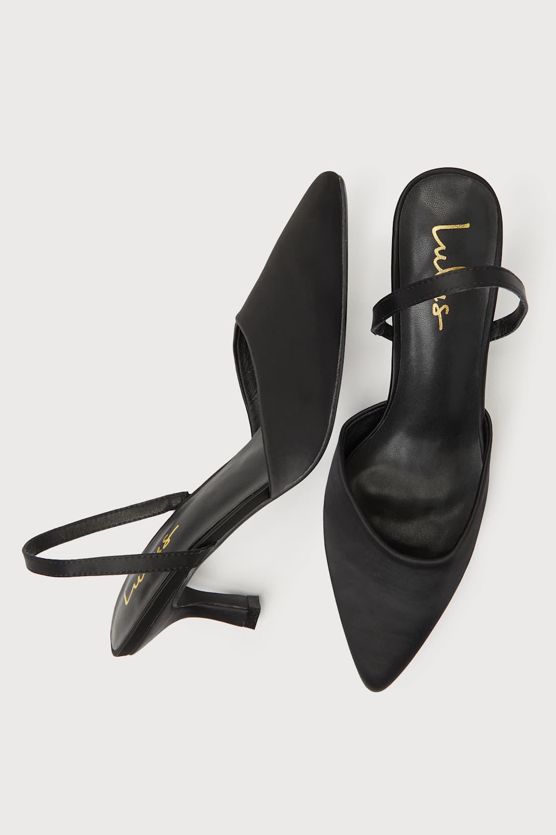 Leith Black Satin Kitten Heel Slingback Pumps
