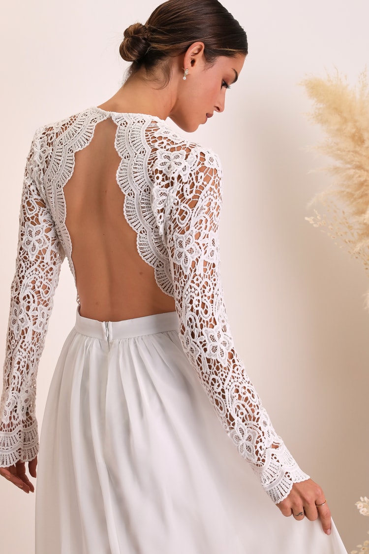 knee length dresses for ladies Stolen Stores Lace Swan Slip Maxi Dress in White