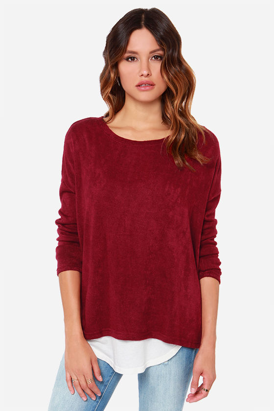 Cozy Wine Red Sweater Long Sleeve Sweater 34.00 Lulus