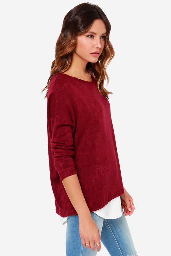 Cozy Wine Red Sweater Long Sleeve Sweater 34.00