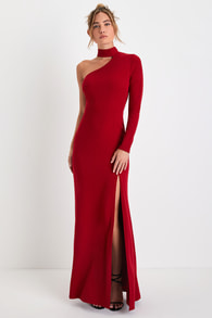 Keep It Interesting Red Cutout One-Shoulder Maxi Dress 1