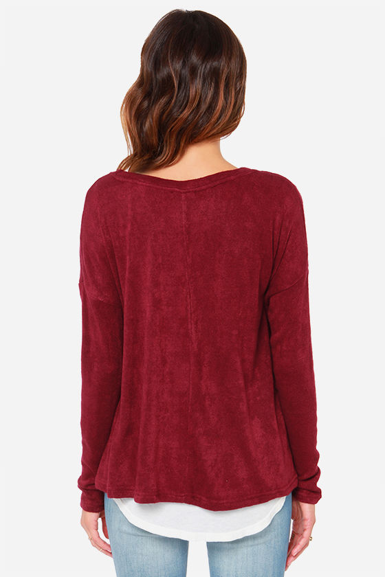 Cozy Wine Red Sweater Long Sleeve Sweater 34.00