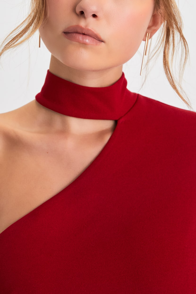 Red Cutout One-Shoulder Maxi Dress | Womens | Large (Available in M) | 100% Polyester | Lulus | Holiday Dresses | Prom