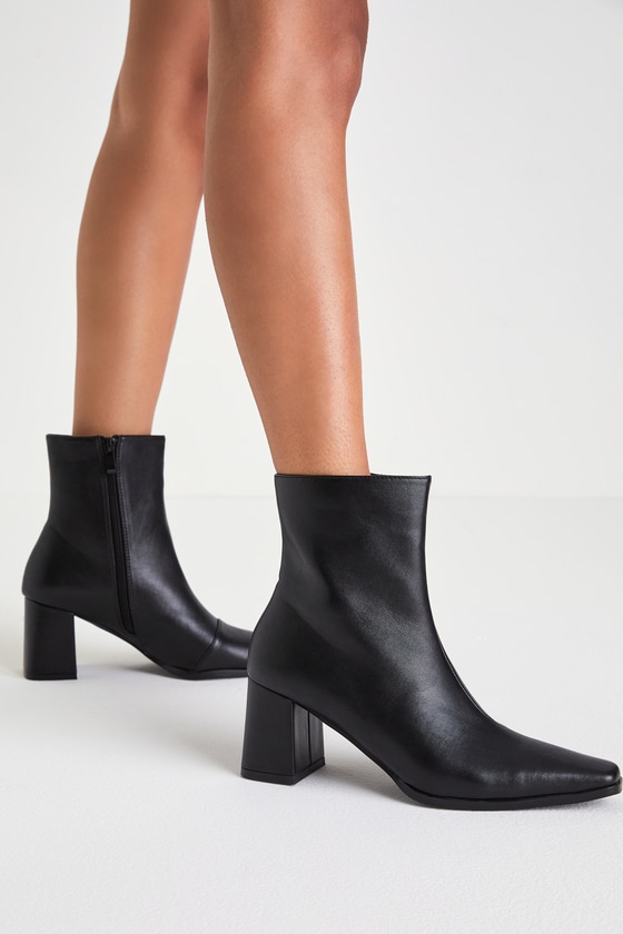 Black Faux Leather Boots - Black Ankle Booties - Low Heel Boots - Lulus