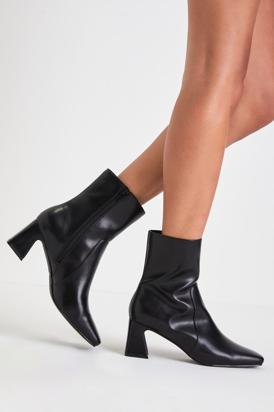 Black Ankle Boots - Square Toe Boots - Sculpted Heel Boots - Lulus