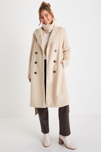 Season of Sophistication Cream Wool Double Breasted Coat 3