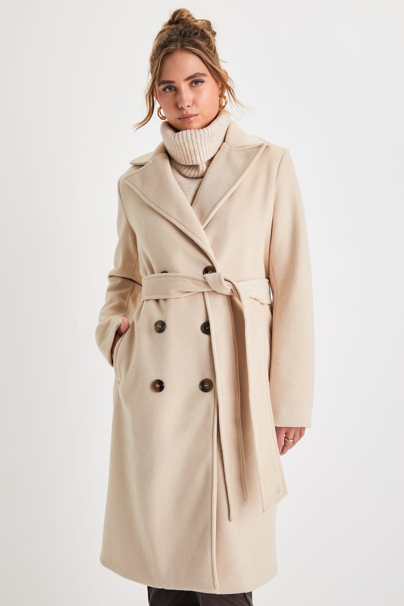 ladies cream dress coat Long - Long Coat - Cream Double-Breasted Coat ivory coat