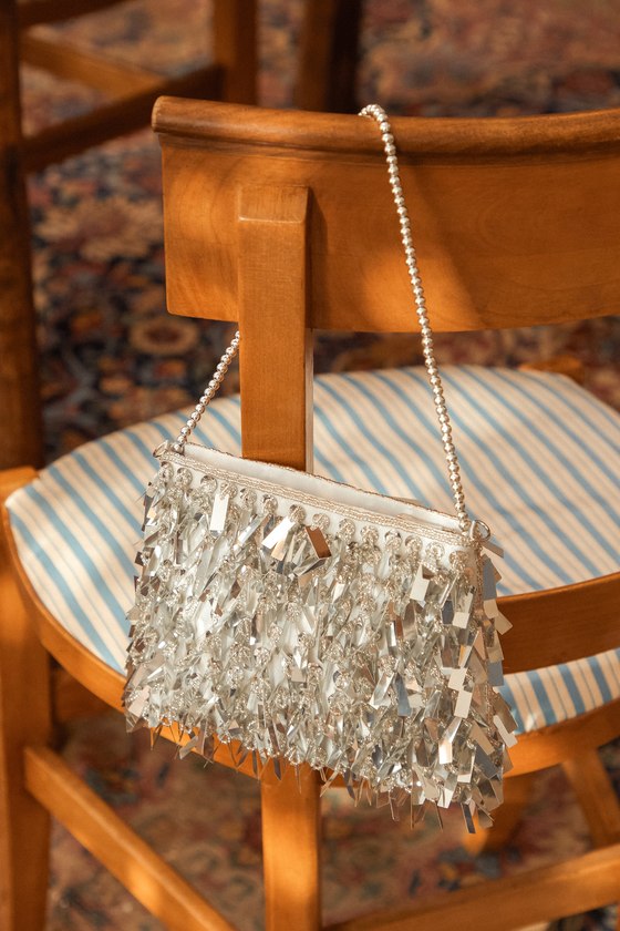 Lulus Party Professional Shiny Silver Beaded Fringe Handbag