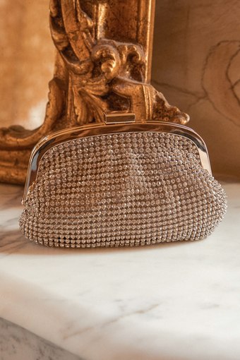 Elevated Love Gold and Silver Rhinestone Chainmail Clutch