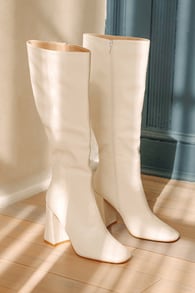 Magnolia White Square Toe Knee-High Boots