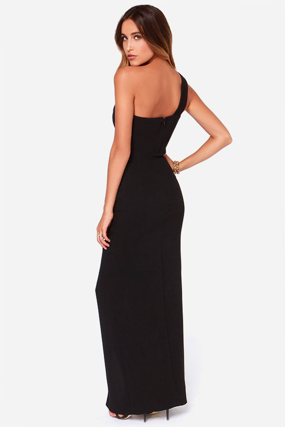 Black Maxi - Evening Dress - One Shoulder Dress - $123.00