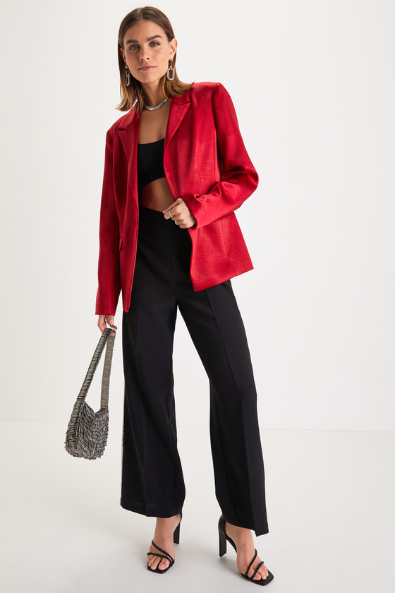 Red Satin Blazer - Button-Front Blazer - Collared Satin Blazer - Lulus