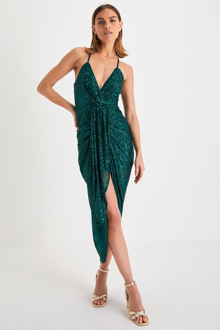 Green Midi Dress - Sequin Midi Dress - Surplice Midi Dress - Lulus Green Midi Dress - Sequin Midi Dress - Surplice Midi Dress - Lulus