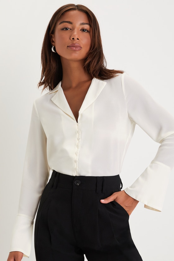 Sophisticated Presence Ivory Collared Long Sleeve Button-Up Top 3