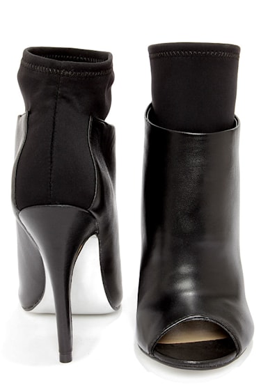 Chinese Laundry Laney Black Nappa Leather Peep Toe Booties